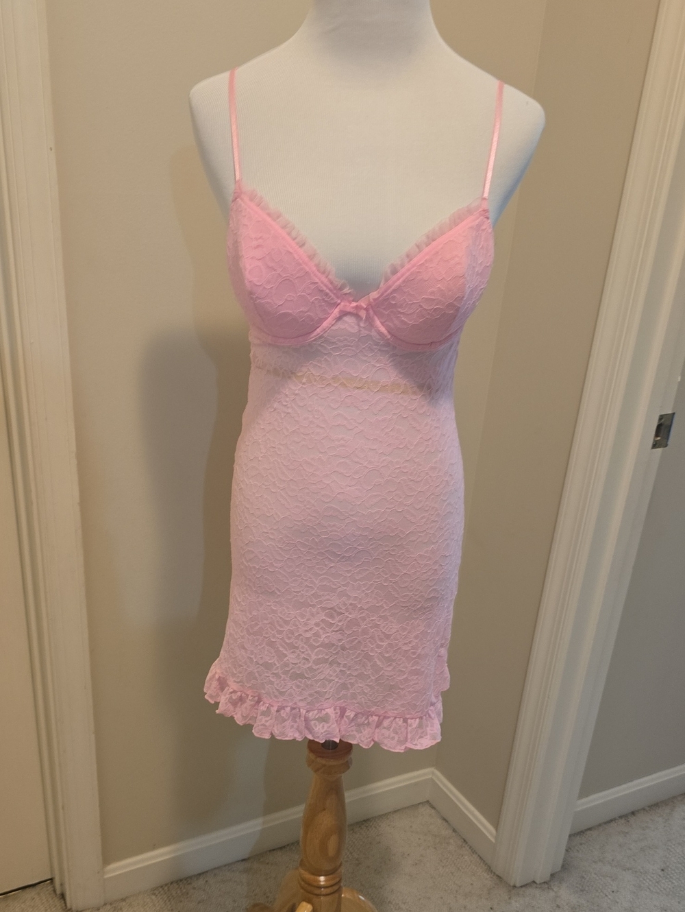 Victoria's Secret Light Pink Lace Chemise with Ruffle Hem